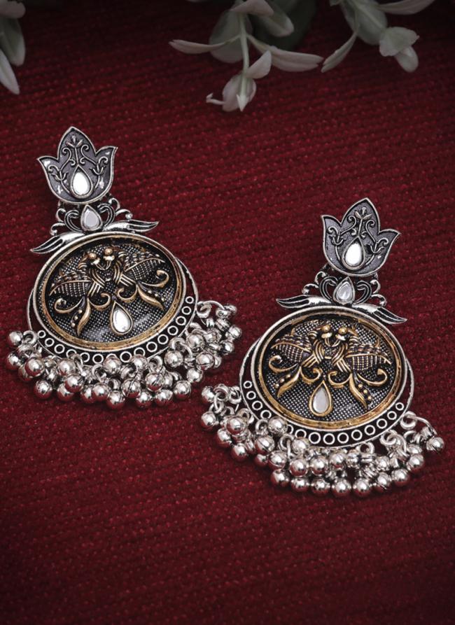     Silver Traditional Wear Oxidised Jhumka Set 